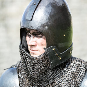 “The Wayward Knight” Blackened Klappvisor Bascinet XIV century helmet with visor