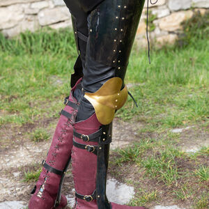 Thigh to ankle blackened spring steel leg armor “Evening Star”