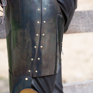 Thigh to ankle blackened spring steel leg armor “Evening Star”