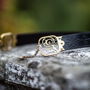 “Townswoman” embossed leather belt with "Keys and Symbols" letters
