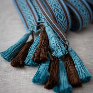 Unisex wide fabric belt with trim and tassels "Fireside Family"