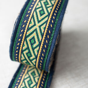 Unisex wide fabric belt with trim and tassels "Fireside Family"