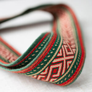 Unisex wide fabric belt with trim and tassels "Fireside Family"