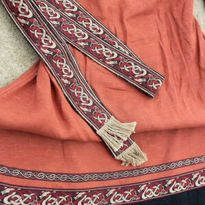 Unisex wide fabric viking belt with trim and fringe