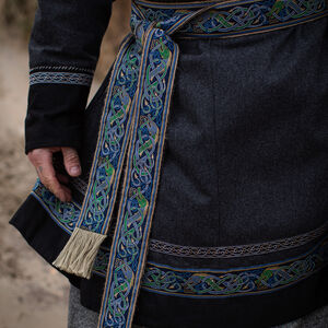 Unisex wide fabric viking belt with trim and fringe