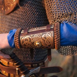 Viking Leather Bracers witj Etched Brass Accents