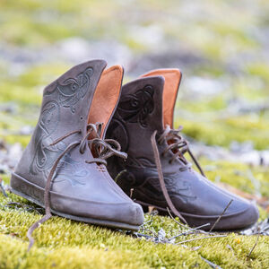 Leather Viking Shoes with Lacing and Wolf Embossing