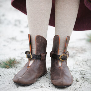 Viking Shoes with Straps and Knotwork Embossing “Gudrun the Wolfdottir”