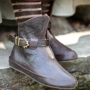 Female Viking Shoes with Straps and Wolves Embossing “Gudrun the Wolfdottir”