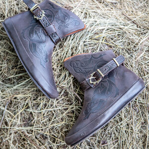 Viking Shoes with Straps and Wolves Embossing “Gudrun the Wolfdottir”