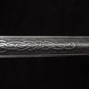 Viking sword LARP weapon made of foam decorated with knotwork and wolves