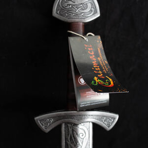 Viking sword LARP weapon made of foam decorated with knotwork and wolves