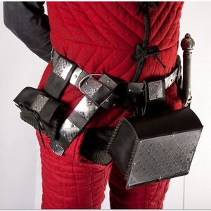 Medieval black leather bag, handmade belt and bag with steel etched accents and small pouch set