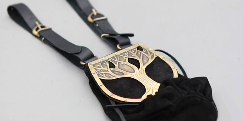 Fantasy Medieval Style Suede and Etched Brass Bag