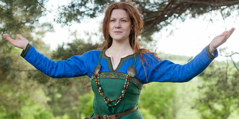 “Ingrid the Hearthkeeper” dress, apron and brooches