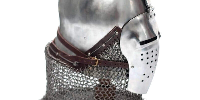 Medieval Italian Narrow Face Bascinet Helmet Cold-Rolled 14 ga Steel