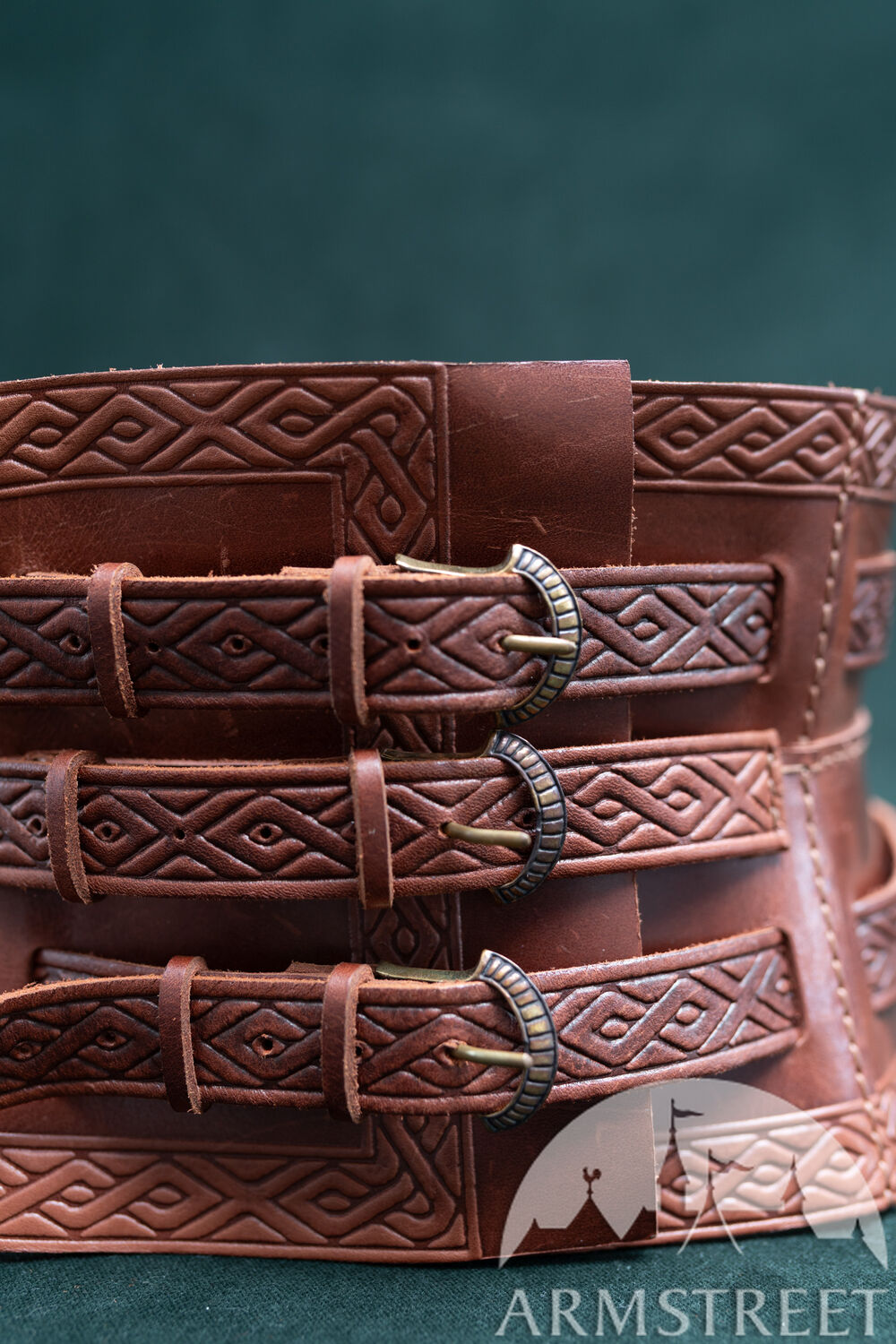 Handmade leather corset belt with embossing "Huntress"