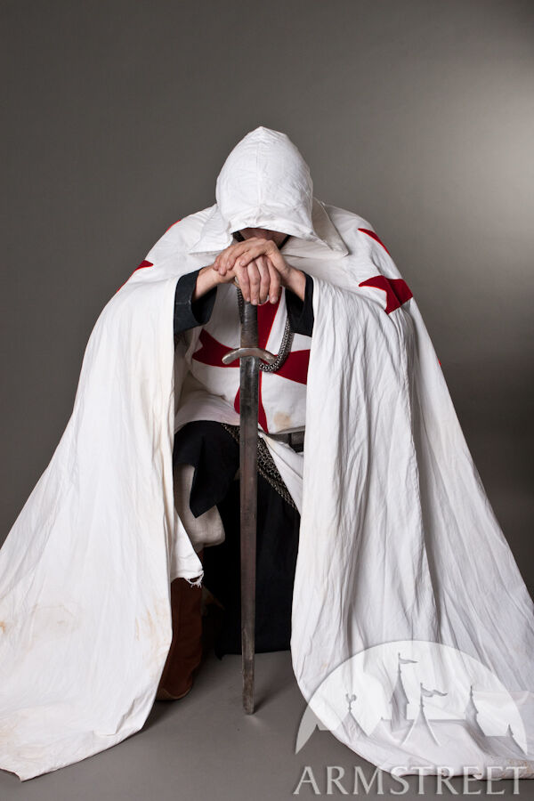 Hooded medieval cloak for crusader templar