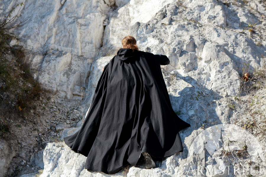 Black hooded cloak made of cotton