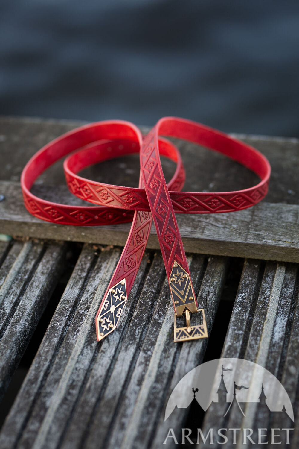 XV Century Leather Belt "Diamond" in red leather