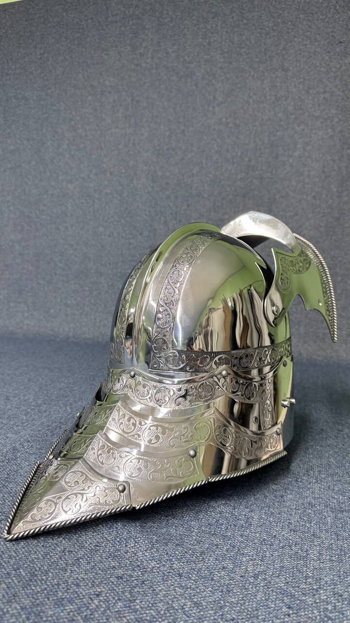 Gothic sallet helmet with Paladin etching