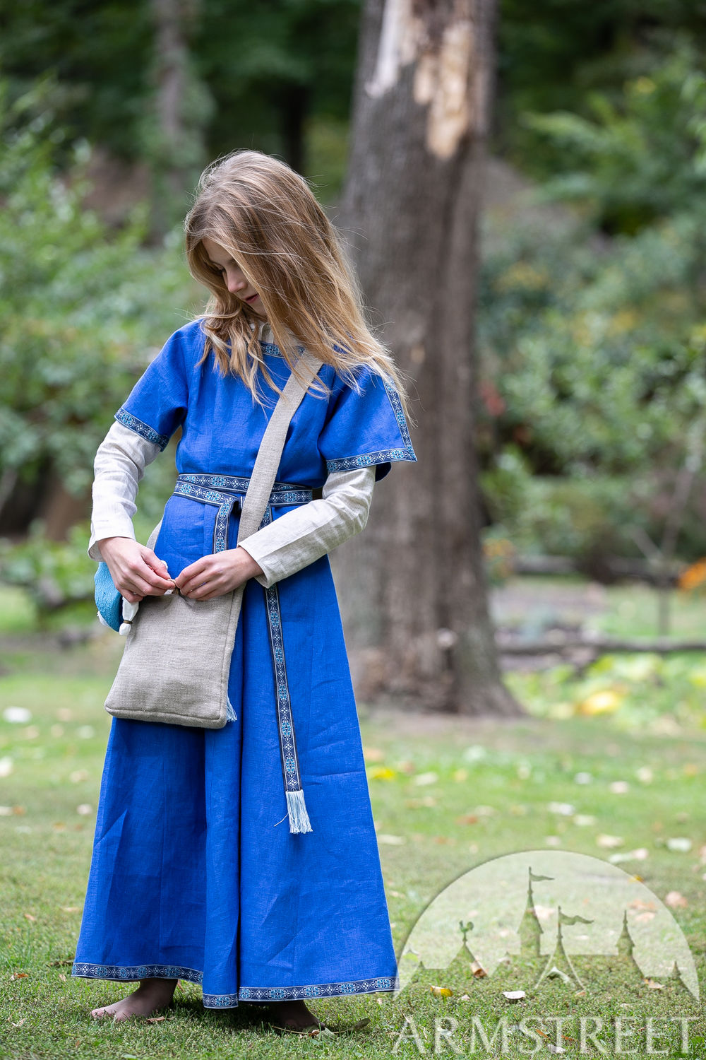 Short-sleeved linen dress for kids “First Adventure” girls overtunic with belt