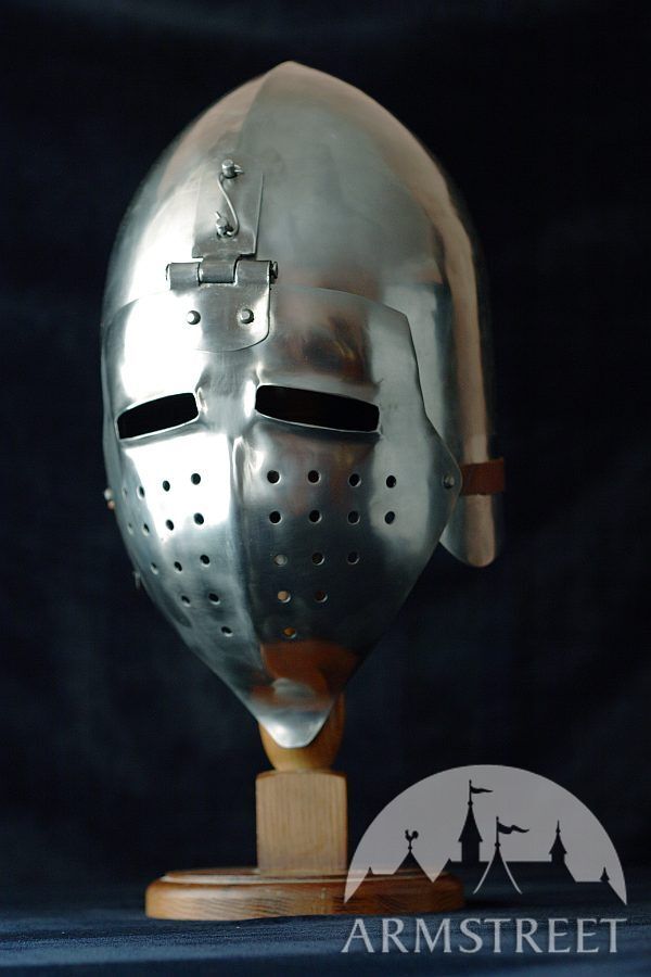 fine-dished 2 mm (14 ga) combat bascinet klappvisor helmet