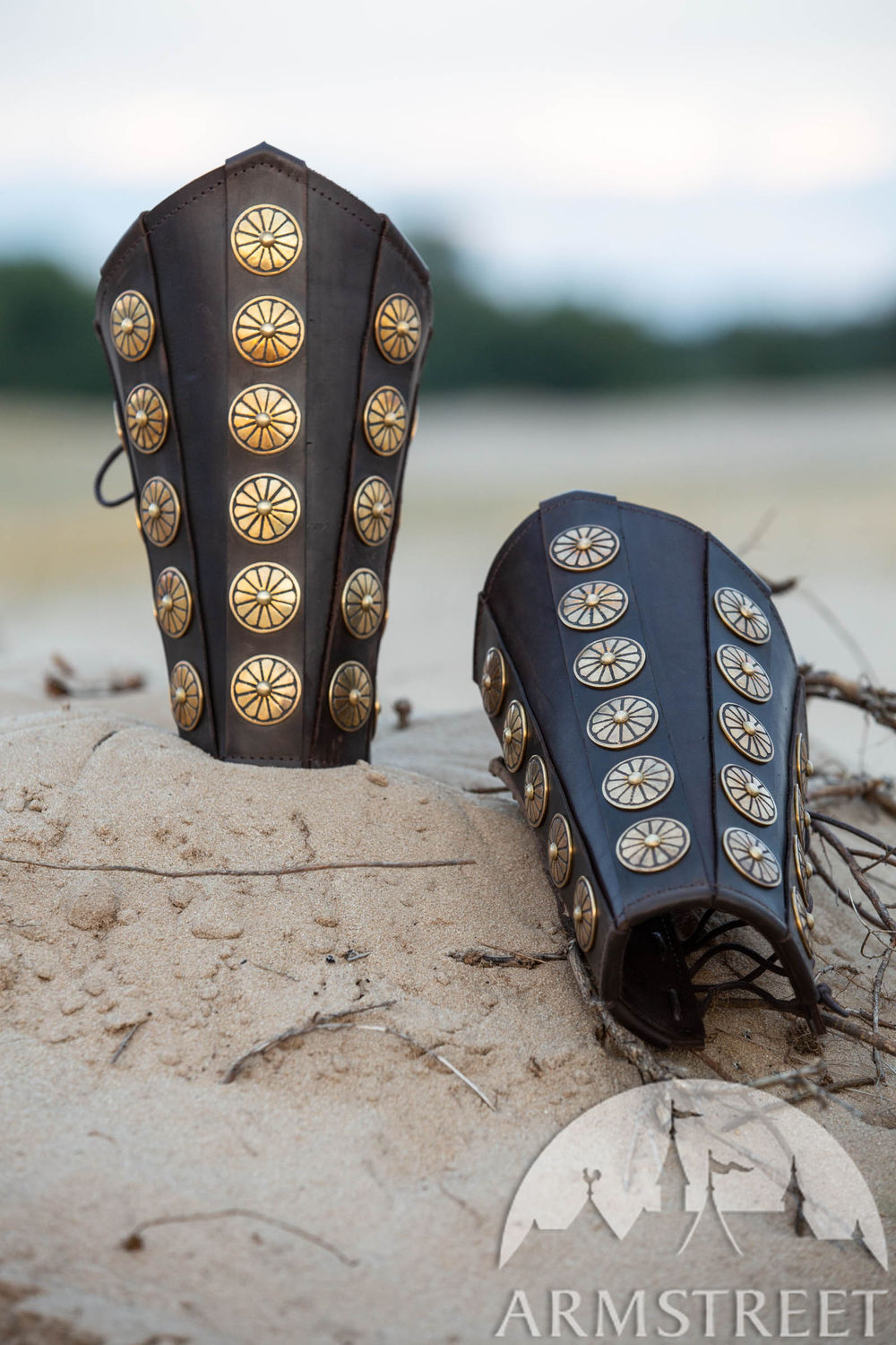 Roman Leather Bracers with Brass Accents "Cassius"